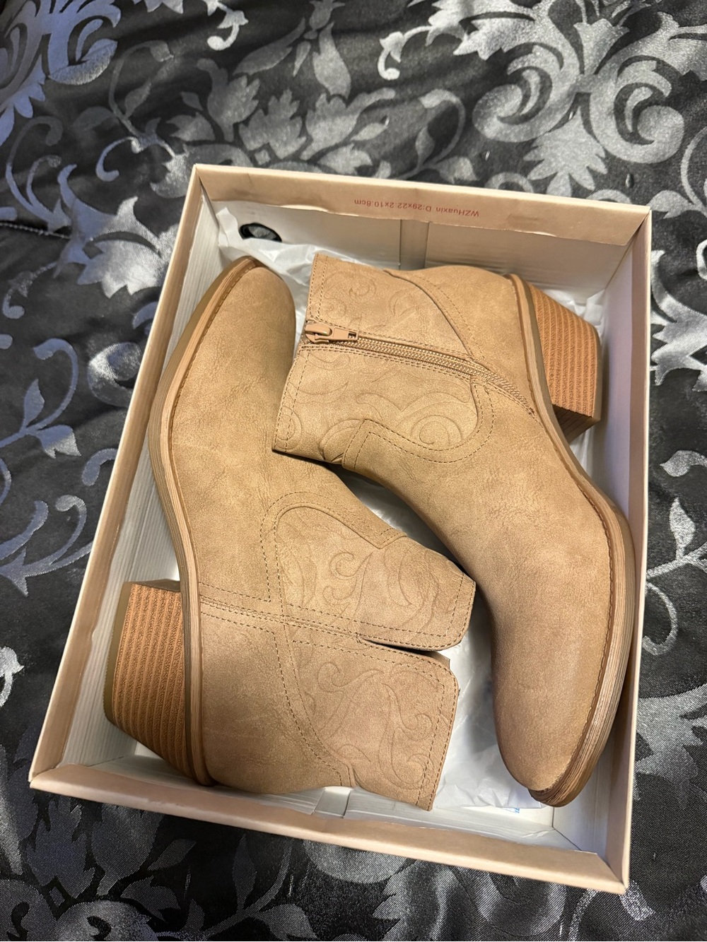Casual Tan Suede-Look Ankle Booties with Low Stacked Heel